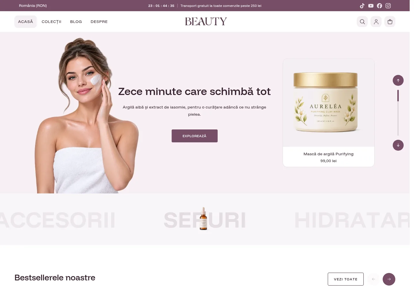 Tema Beauty — pagina de start
